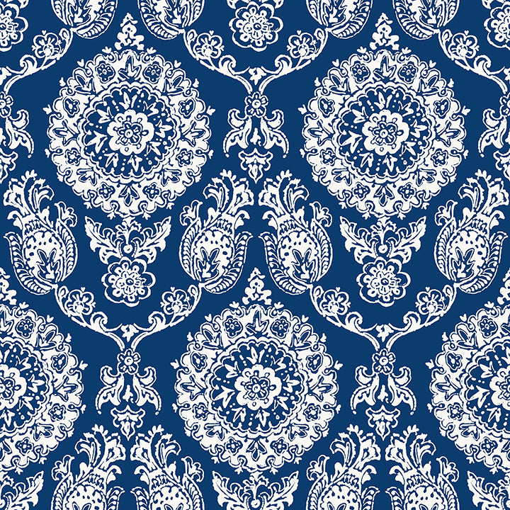 4071-71018 Helm Damask Navy Floral Medallion Wallpaper