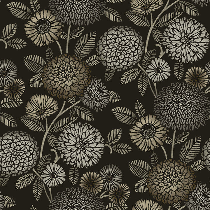 3125-72327 Zalipie Black Floral Trail Wallpaper – wallcoveringsmart