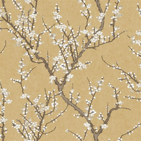 1903-2 Sakura Tree Floral Yellow Wallpaper