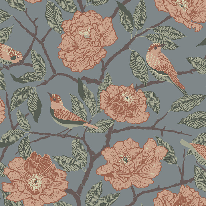 4143-34025 Bernadina Blue Rosebush Wallpaper – wallcoveringsmart