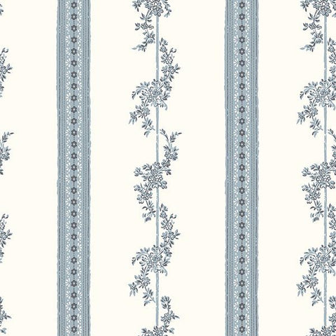 2827-4509 Drottningholm Periwinkle Floral Stripe Wallpaper