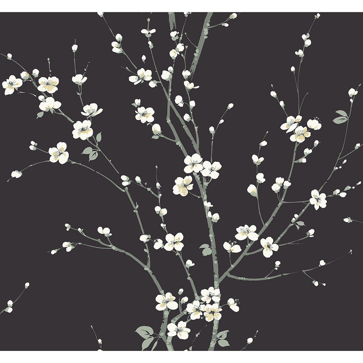 2927-81800 Monterey Black Floral Branch Wallpaper – wallcoveringsmart
