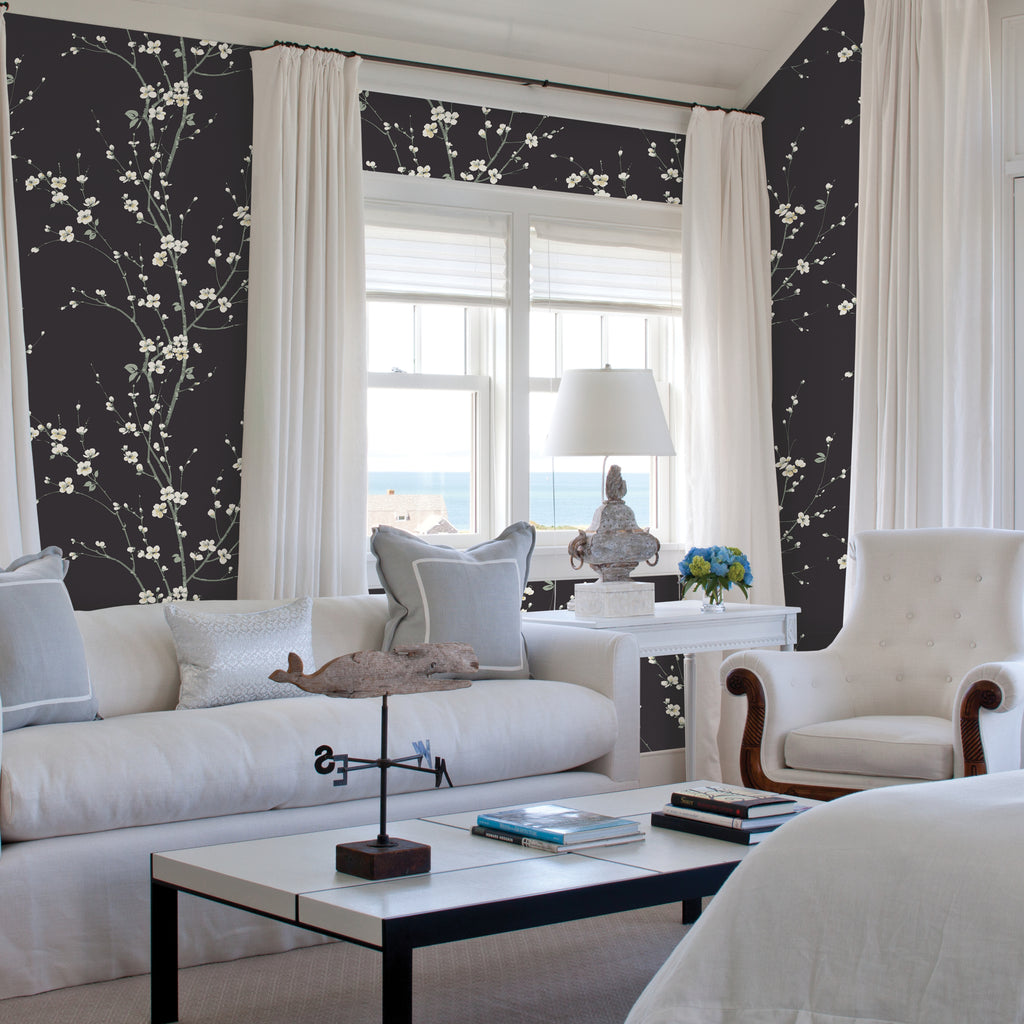 2927-81800 Monterey Black Floral Branch Wallpaper – wallcoveringsmart