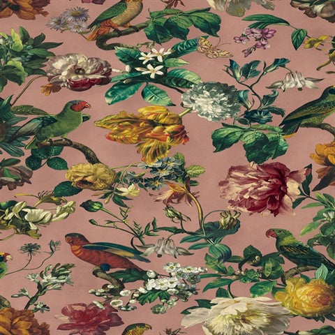 Arthouse Rainforest Escape Floral Bird Print Wallpaper – Green & Pink, Washable, 10m X 0.53m
