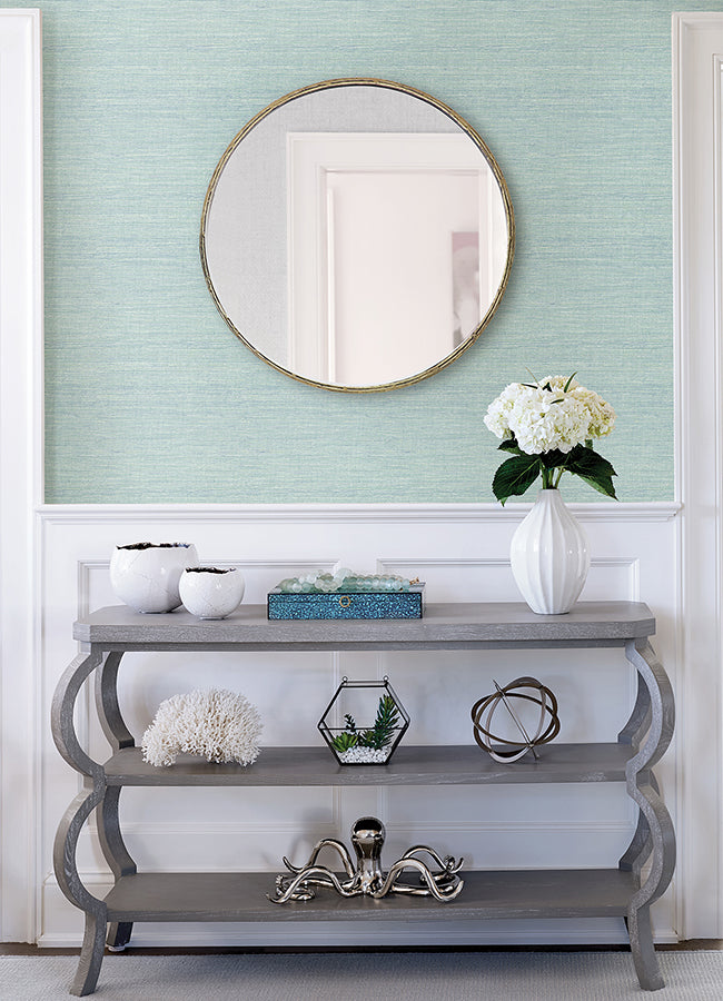 408024282 Agave Aqua Faux Grasscloth Wallpaper wallcoveringsmart