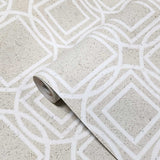 12407, LC7153 Beige Cream white trellis square circle geometric lines natural cork wallpaper
