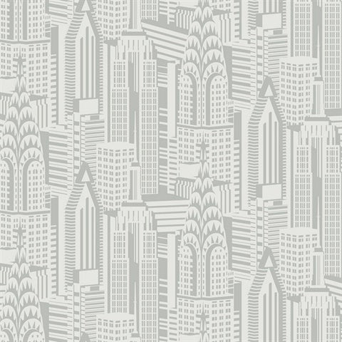 DC61507 Manhattan Skyline Silver Wallpaper