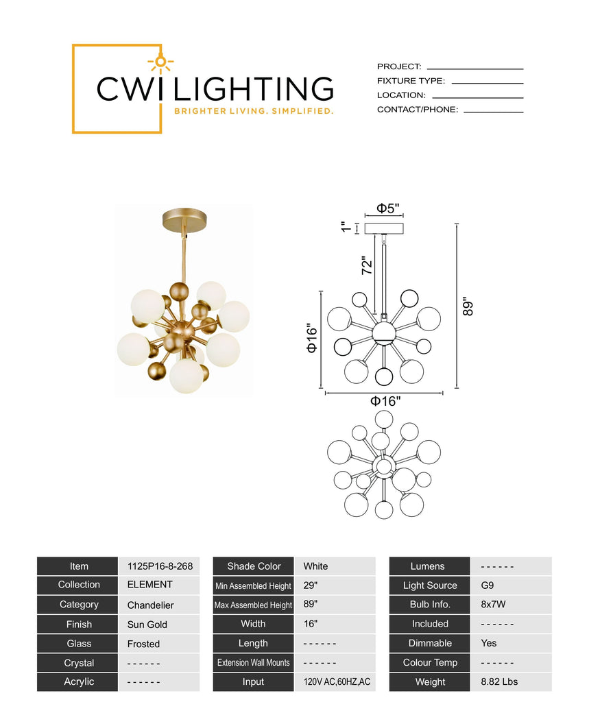 1125P16-8-268 Element 8 Light Chandelier With Sun Gold Finish