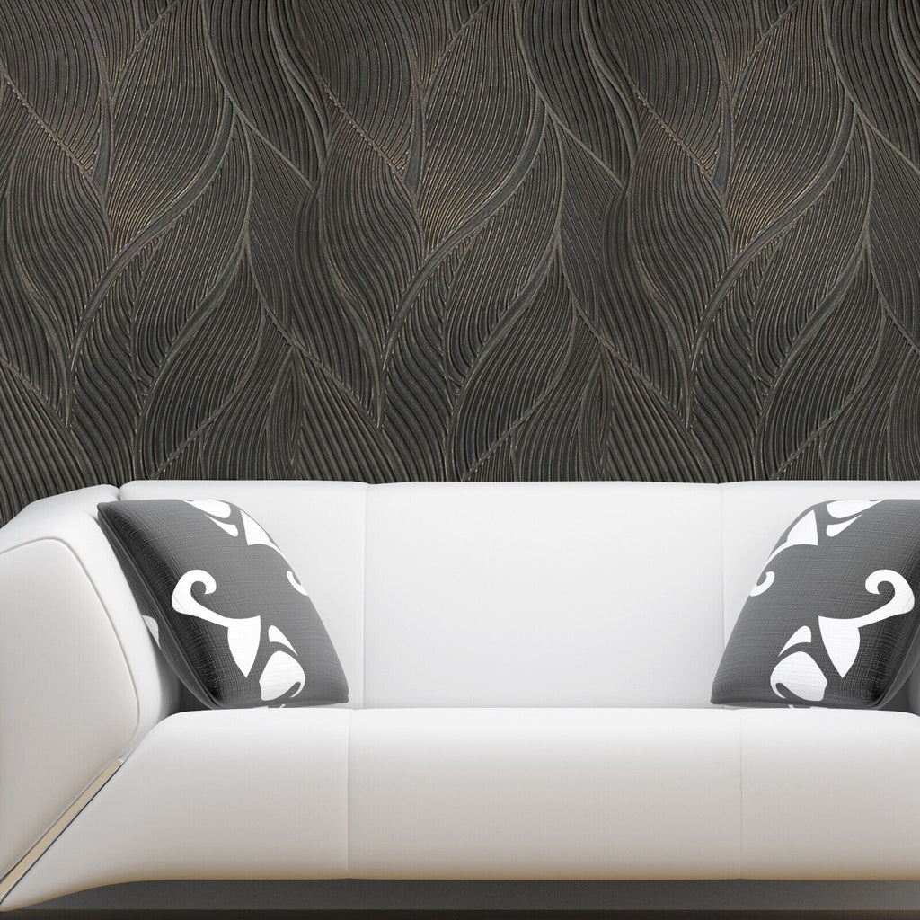 Z18909 Embossed bronze metallic faux fabric wave lines textured  contemporary wallpaper