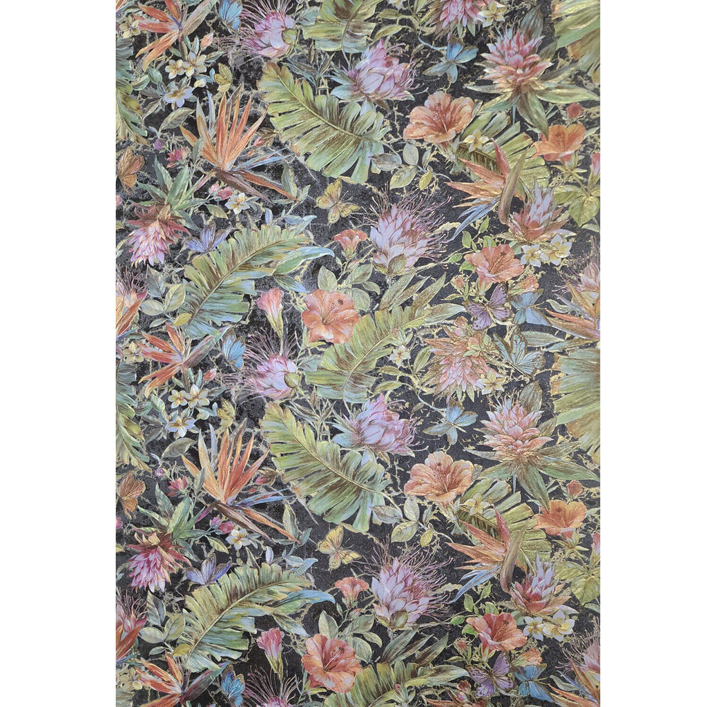Z80011 Floral tropical plants orange black green pink gold