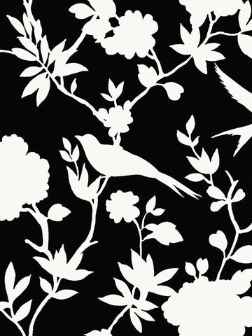 LN40900 Seabrook Tropical Bird leaf Black Wallpaper