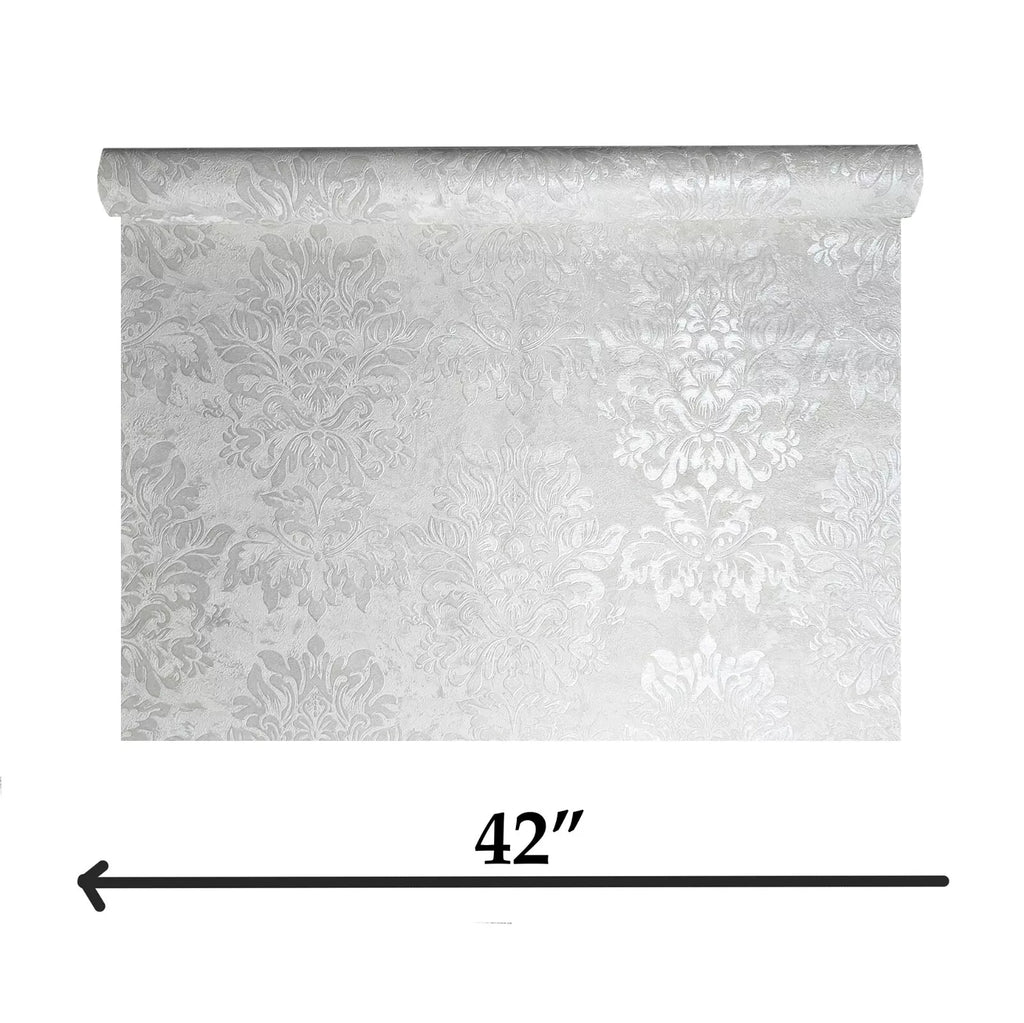 M13021 Cream off white Victorian big damask faux concrete plaster text ...
