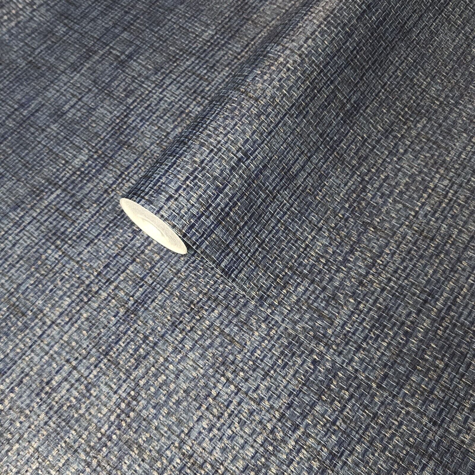 221251 Plain dark blue silver faux paper weave grasscloth woven