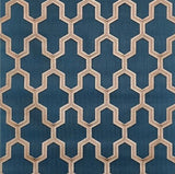 121027 Navy Blue Gold bronze Metallic faux fabric geo trellis textured modern wallpaper