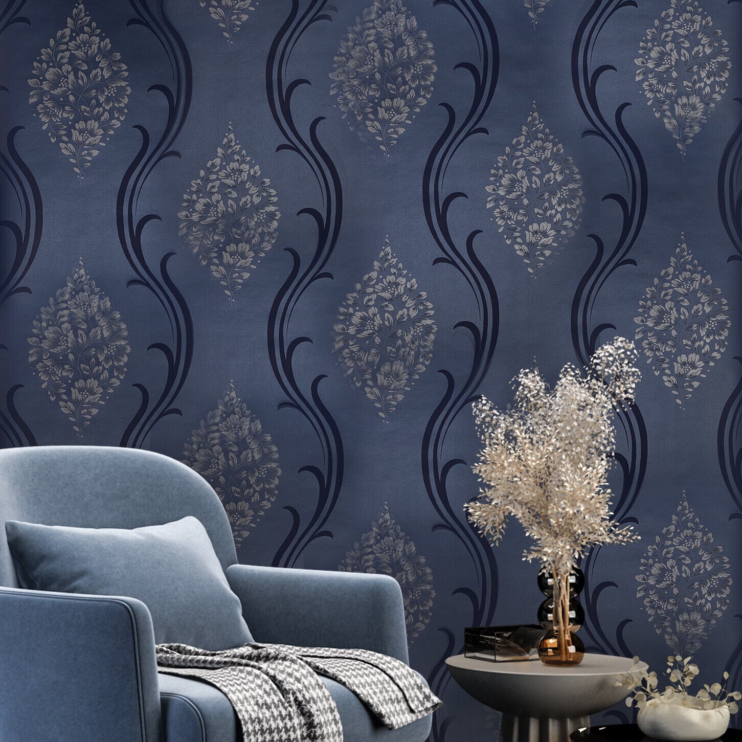 Navy Victorian Wallpaper