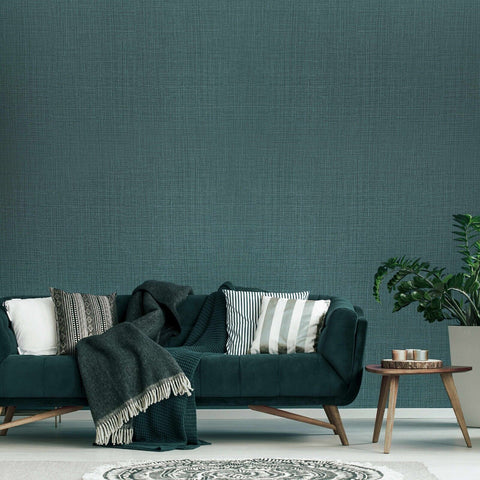 Z80057 Plain dark emerald green woven faux fabric grass sack cloth textured wallpaper