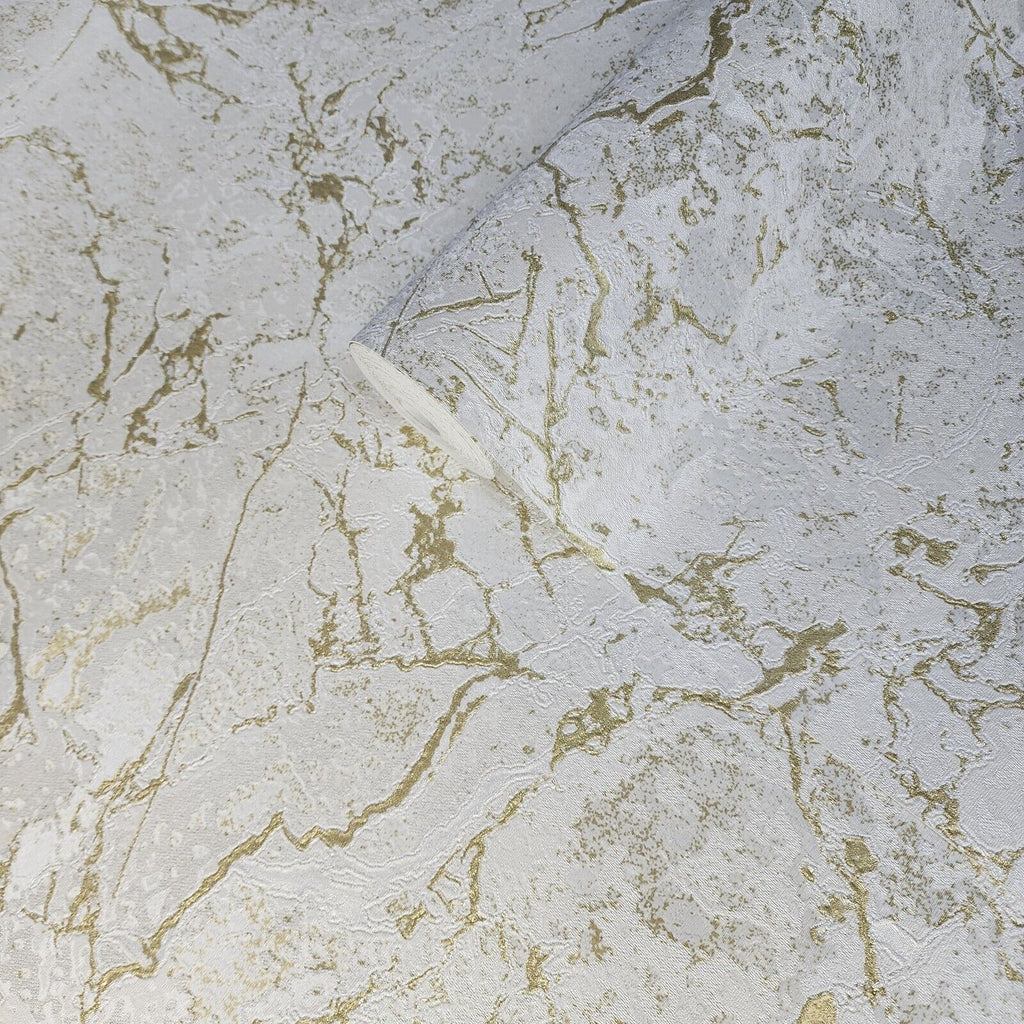Z80014 Plain ivory off white gold metallic faux cracked concrete textu ...