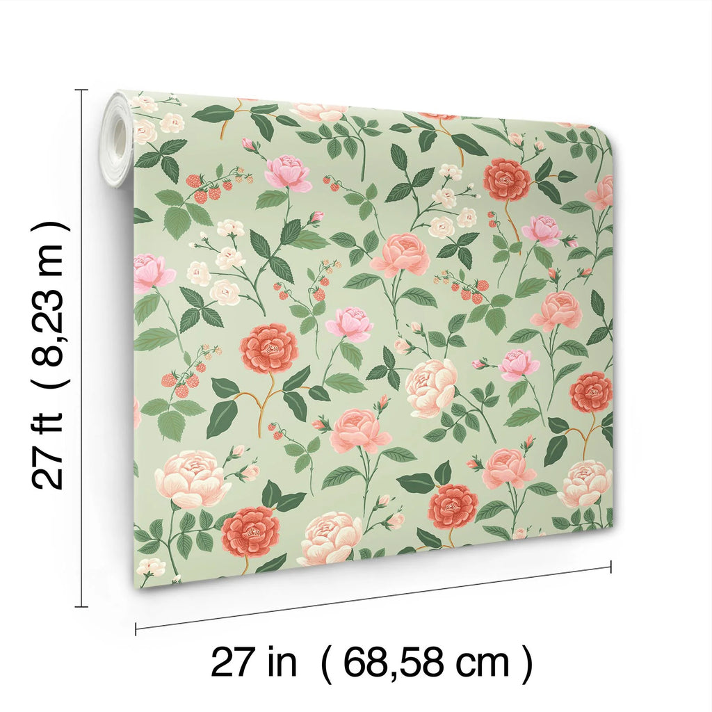 RF7545 Rifle Paper Co. Roses Mint Wallpaper – wallcoveringsmart