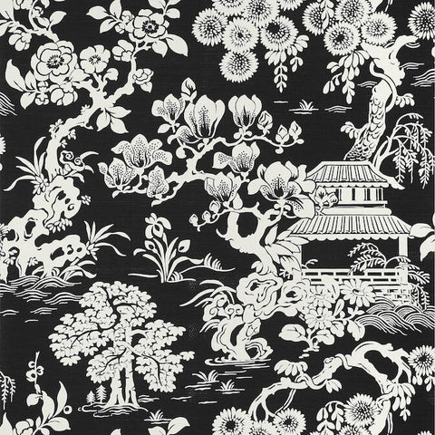 T13308 Pavilion JAPANESE GARDEN Black wallpaper