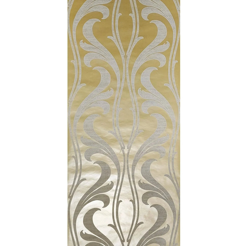 7468 Yellow foil gold metallic ivory off white wave damask Victorian w ...