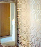 WM8423062 Wallpaper Beige Rose Gold Textured Geometric Trellis - wallcoveringsmart