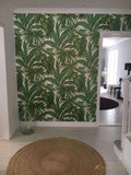 96240-5  Palm Banana Leaves Leaf White Green Wallpaper