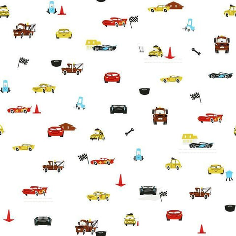 DI0921 York Disney and Pixar Cars Racing Spot Unpasted White Wallpaper