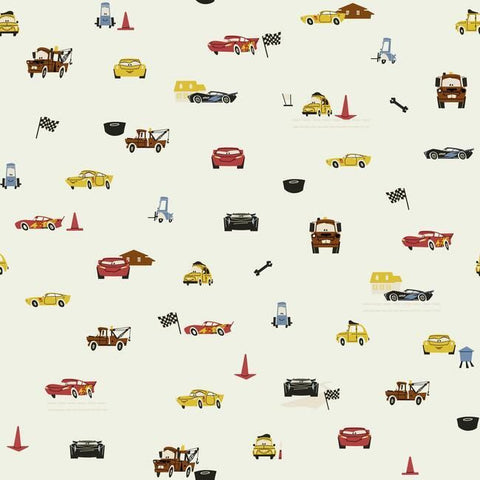 DI0922 York Disney and Pixar Cars Racing Spot Unpasted Almond Wallpaper