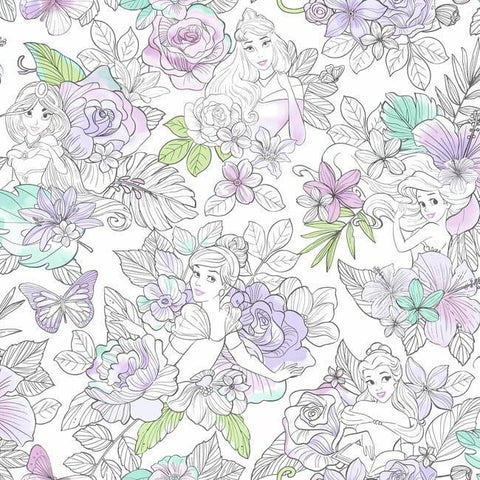 DI0964 York Wallpaper Disney Princess Royal Floral Unpasted Lilac Wallcoverings
