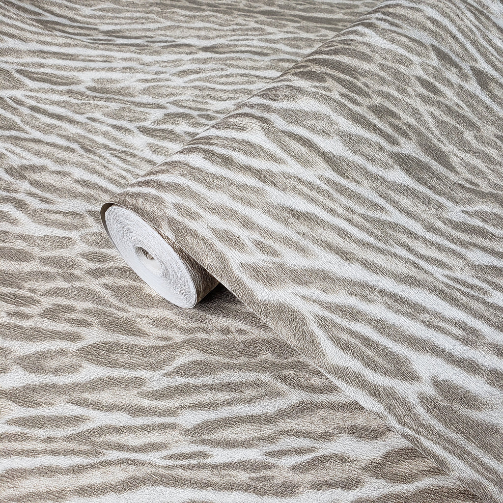 255057 Wallpaper Tiger faux animal fur textured modern ivory gold