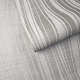 135081 Flocked Gray Silver Flock Wave lines Portofino Velvet Wallpaper