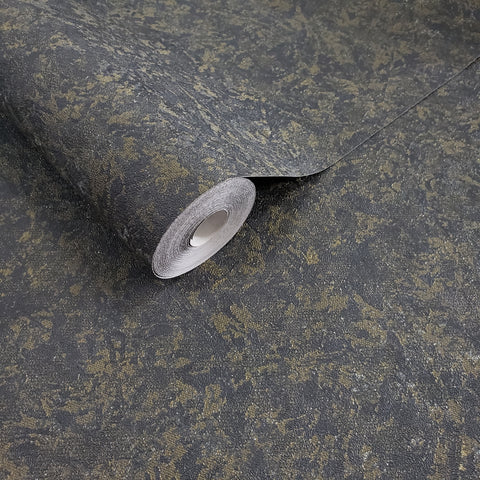 8541-13 Dark Green Gray gold metallic Plain textured Faux plaster Wallpaper
