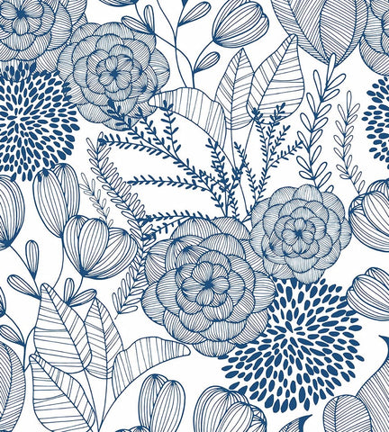 2903-25857 Alannah Navy Blue Botanical Floral Wallpaper