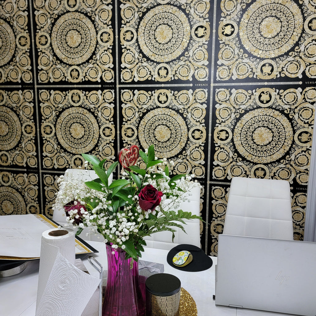 38705-5 Square Barocco Black Gold Textured Versace Wallpaper –  wallcoveringsmart