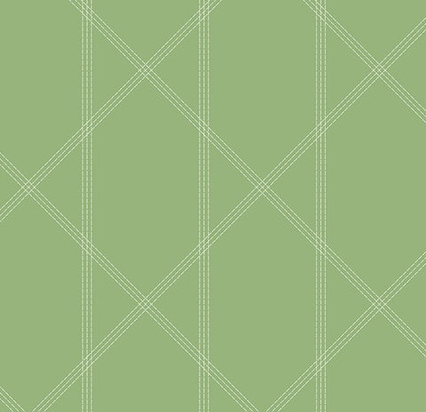 4074-26605 Walcott Light Green Stitched Trellis Wallpaper