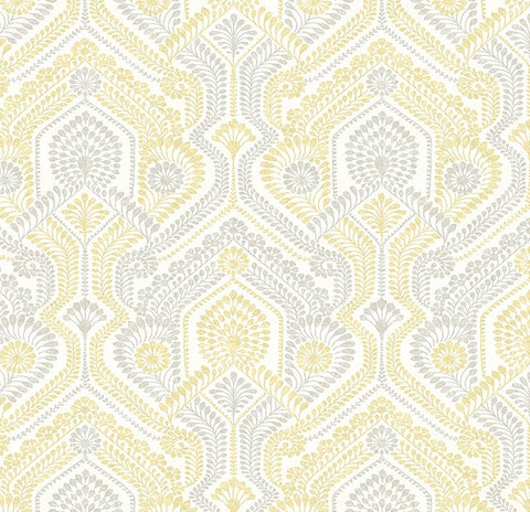 4074-26615 Fernback Yellow Ornate Botanical Wallpaper