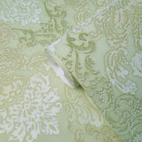 6513-04 Green white gold Vintage Victorian damask Paper Wallpaper