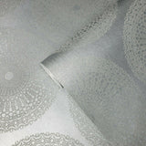 215026 Portofino lace teal Glassbeads blue silver foil Metallic lines Wallpaper