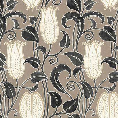 AC9206 TAUPE CANTERBURY BELLS FLORAL WALLPAPER