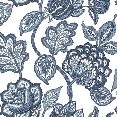 CY1535 Conservatory Blue White Midsummer Jacobean Wallpaper
