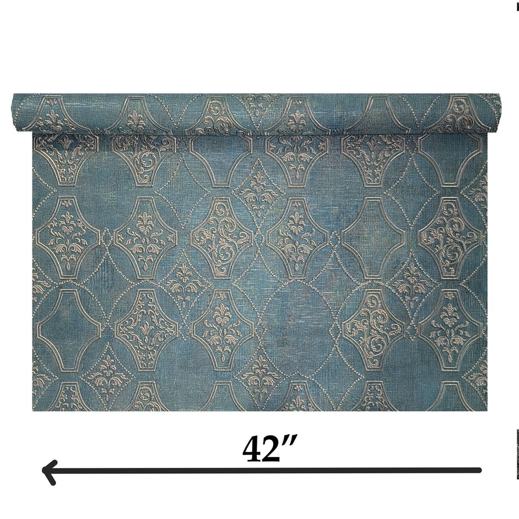 Z47007 Green gold bronze metallic lattice damask faux grasscloth