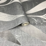165010 Flock Velvet Gray Leaf Wallpaper