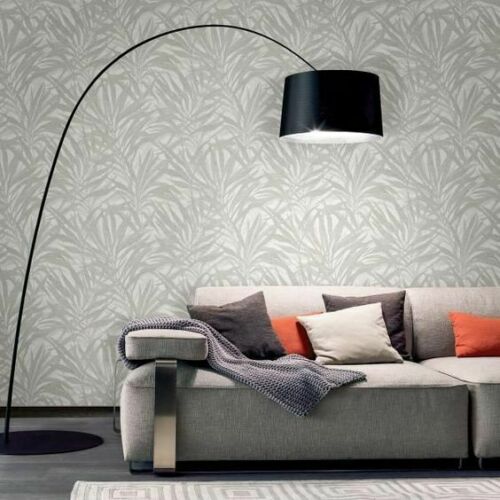 M23001 Floral Gray Silver palm tree leaves branches Wallpaper 