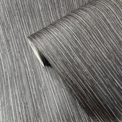 WM37559901 Plain Non-woven Modern Black Gray silver metallic faux fabric lines Wallpaper