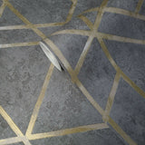 WM36928101 Geometric gray gold metallic faux plaster Wallpaper