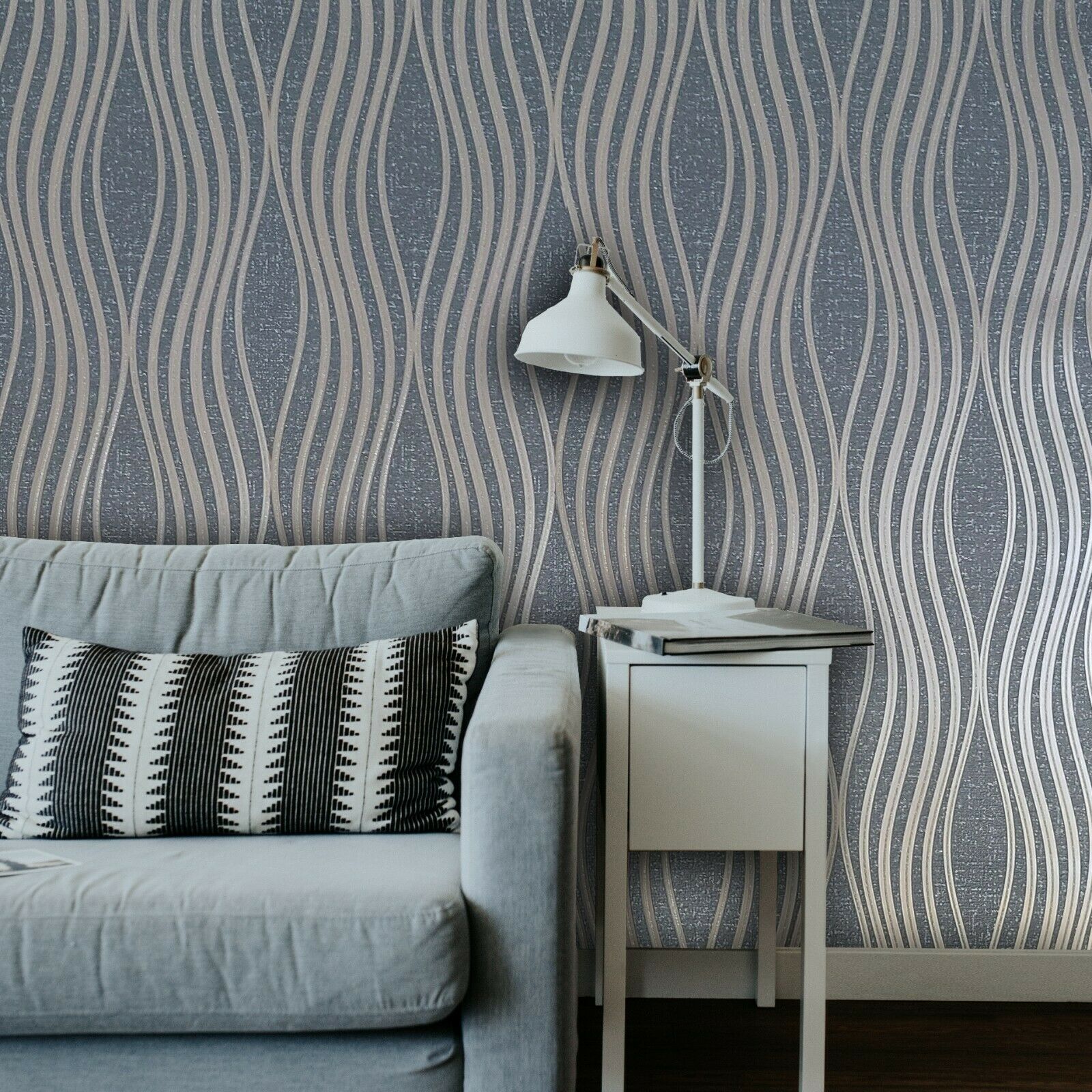 WM4256801 Geometric wave lines gray bronze metallic Textured Wallpaper