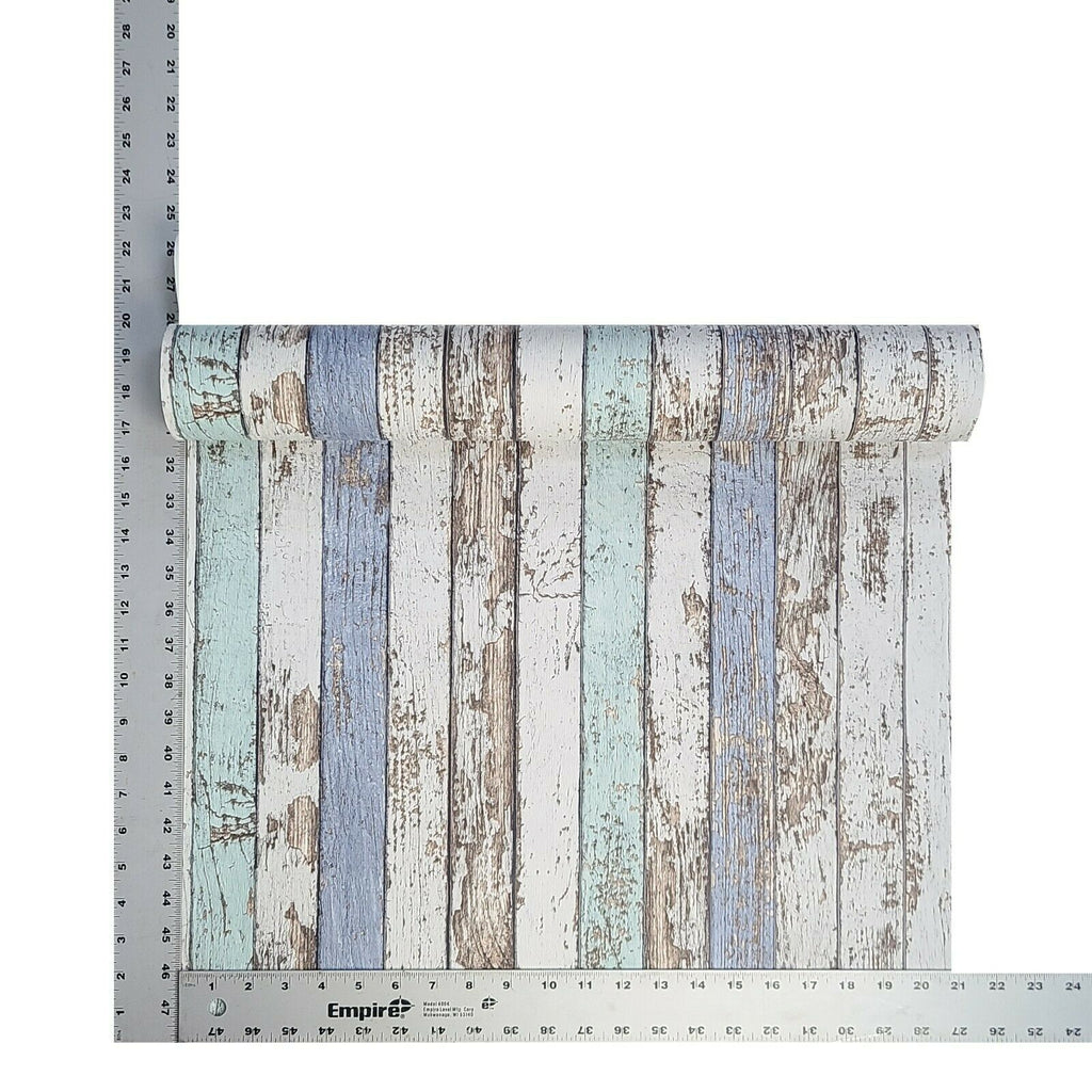 WM95914101 Distressed white blue faux wood planks 3D Wallpaper –  wallcoveringsmart