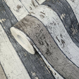WM95914201 White gray black faux wood planks Wallpaper 