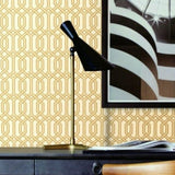 WMBA22001201 Ivory yellow Gold geometric faux fabric trellis Wallpaper