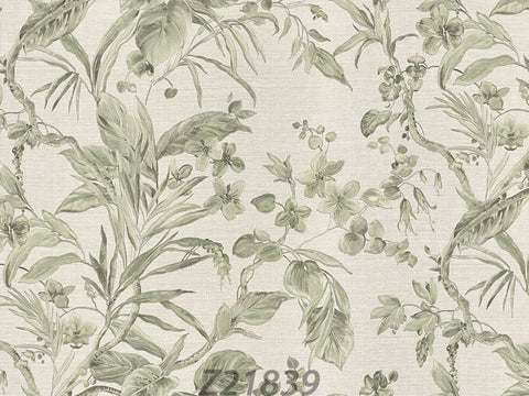 Z21839 Floral plants Green faux fabric wallpaper